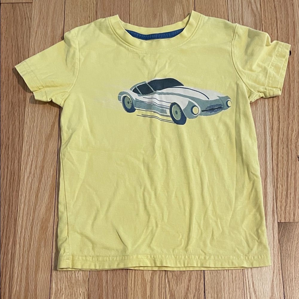 Tea Collection Yellow Tee with Blue and White Car Graphic
